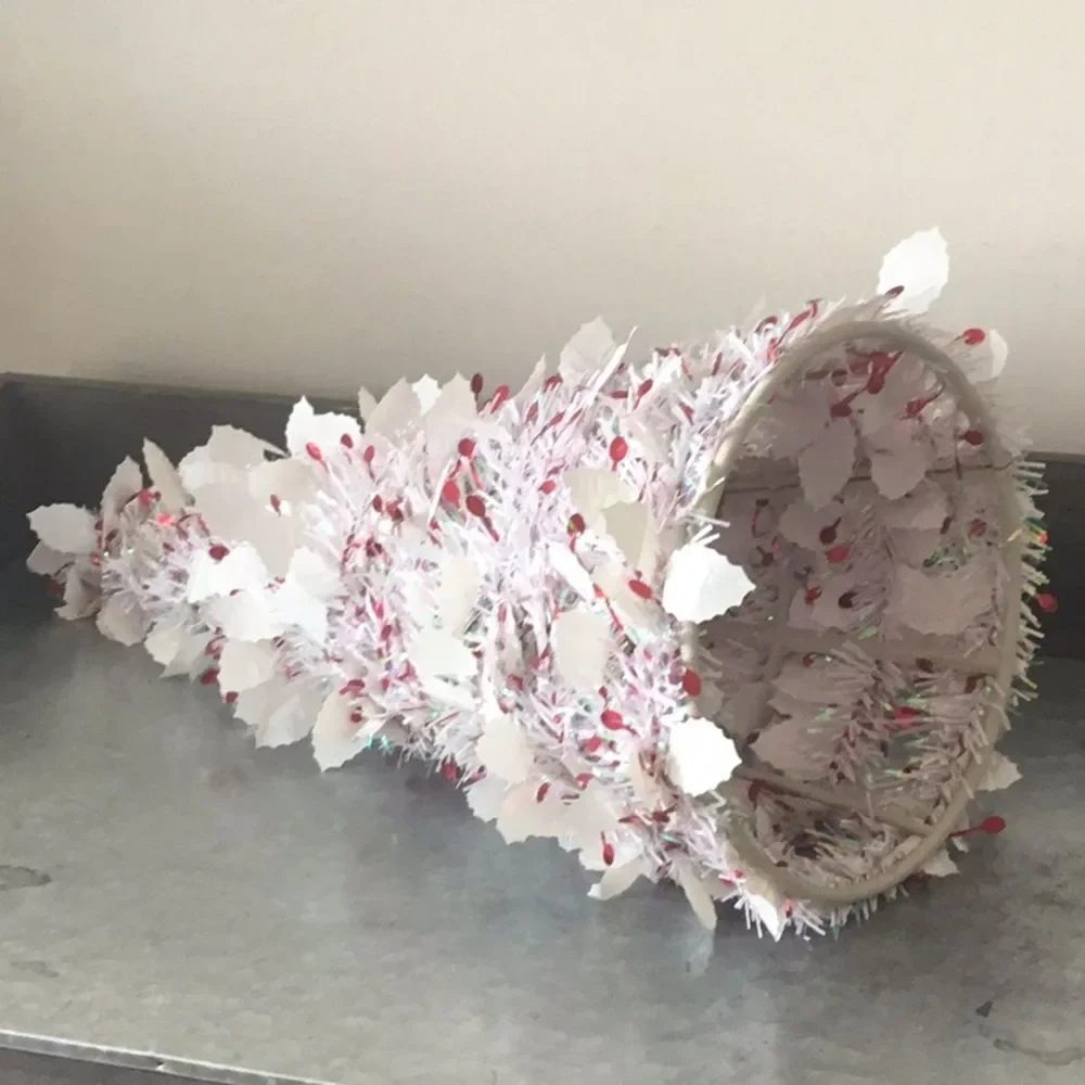 Tinsel Christmas tree cone white red decor decoration Xmas winter 18